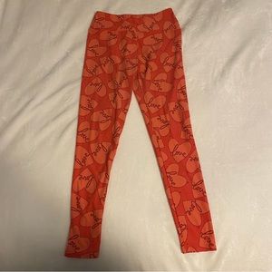 Women's Lularoe Leggings Red Orange Heart Print One Size